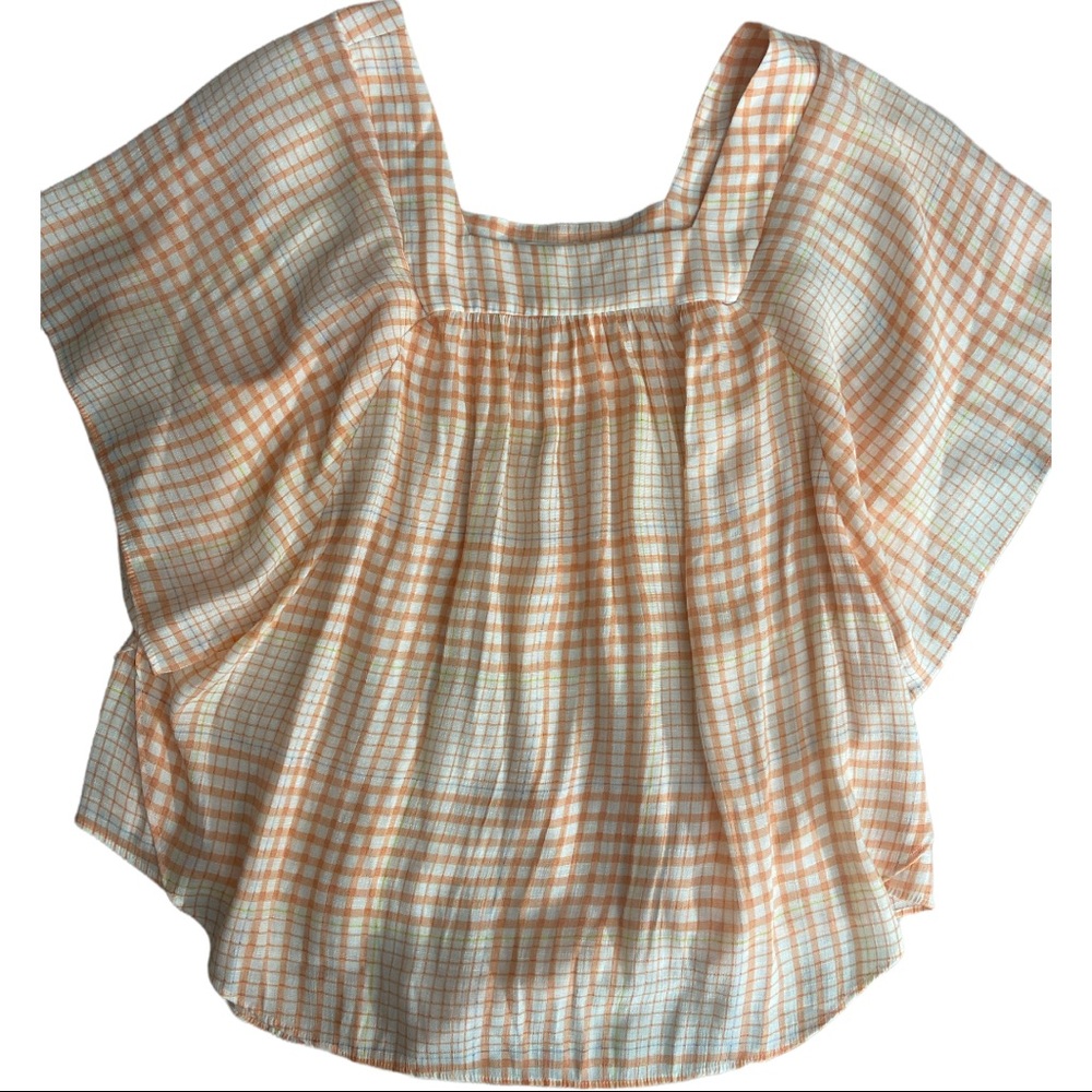 Lauren Conrad Peach Plaid Short Sleeve Top